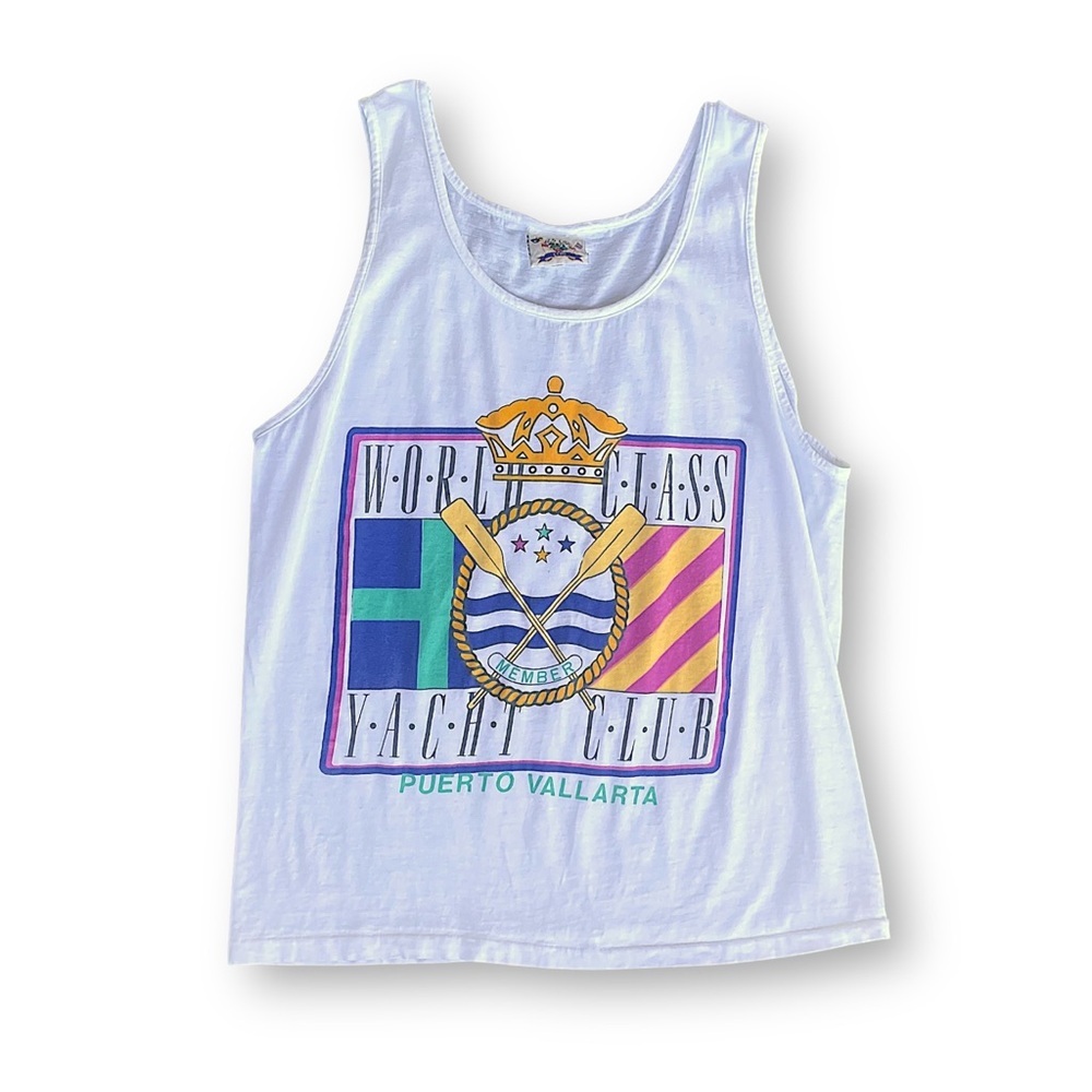 Vintage World Class Yacht Club Puerto Vallarta Graphic Tank Top - White